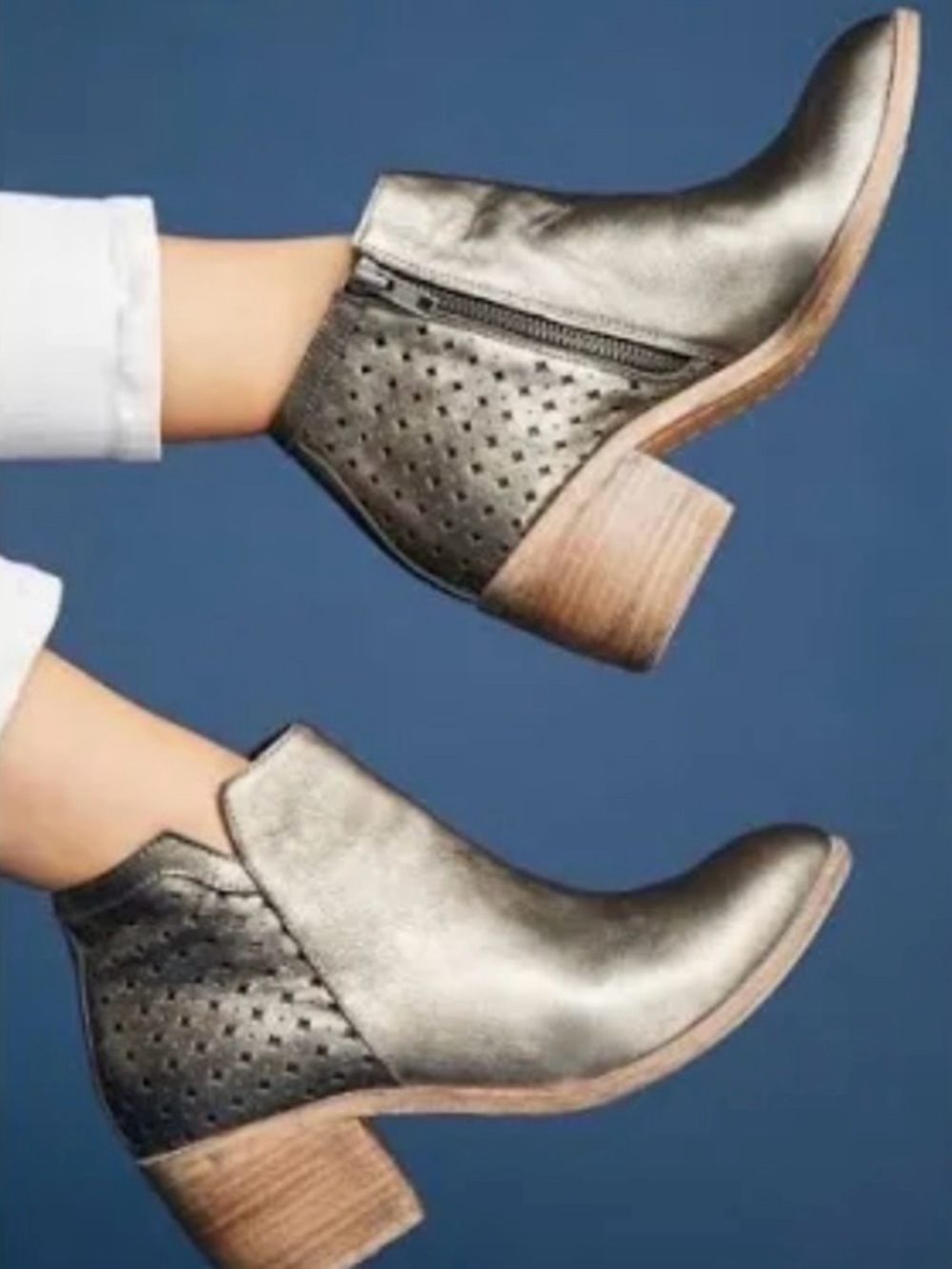 Silent D OPENA Metallic Silver/Bronzed Perforated Women's Ankle Booties 🩶💛